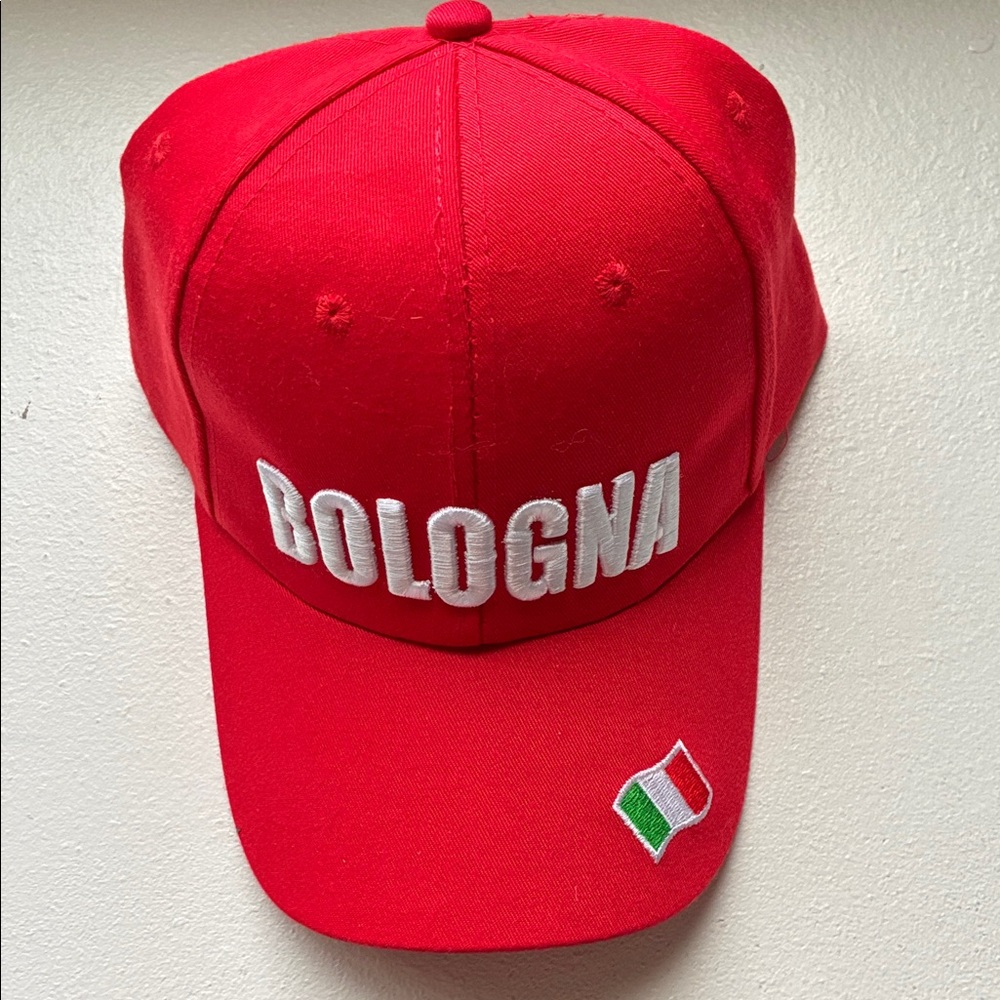 Bologna Bright Red Cap with Flag Patch